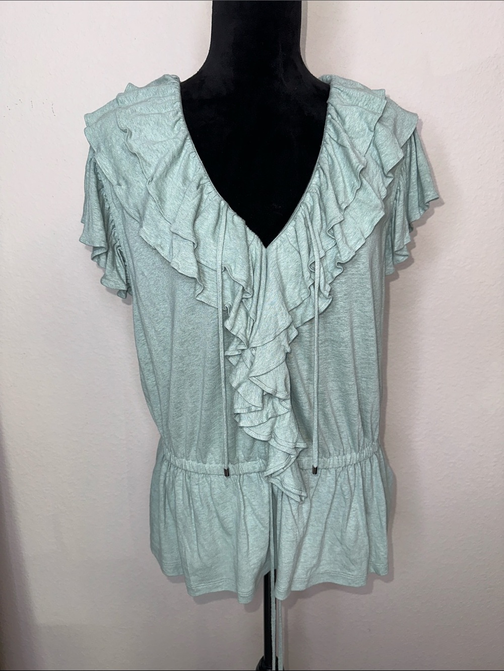Ralph Lauren Black Label Mint Green Ruffle V-Neck Tunic